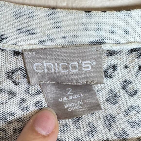 Chicos Open Front Cardigan Leopard Print Tie Sleeve Large Knit Lagenlook Classic - Picture 3 of 7